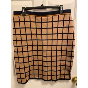 Karl Lagerfield Women's Size Large Blue Beige Yellow Plaid Pencil Skirt Modal